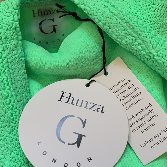 NWT Hunza G square neck crinkle swimsuit one size in lime - Picture 7 of 9